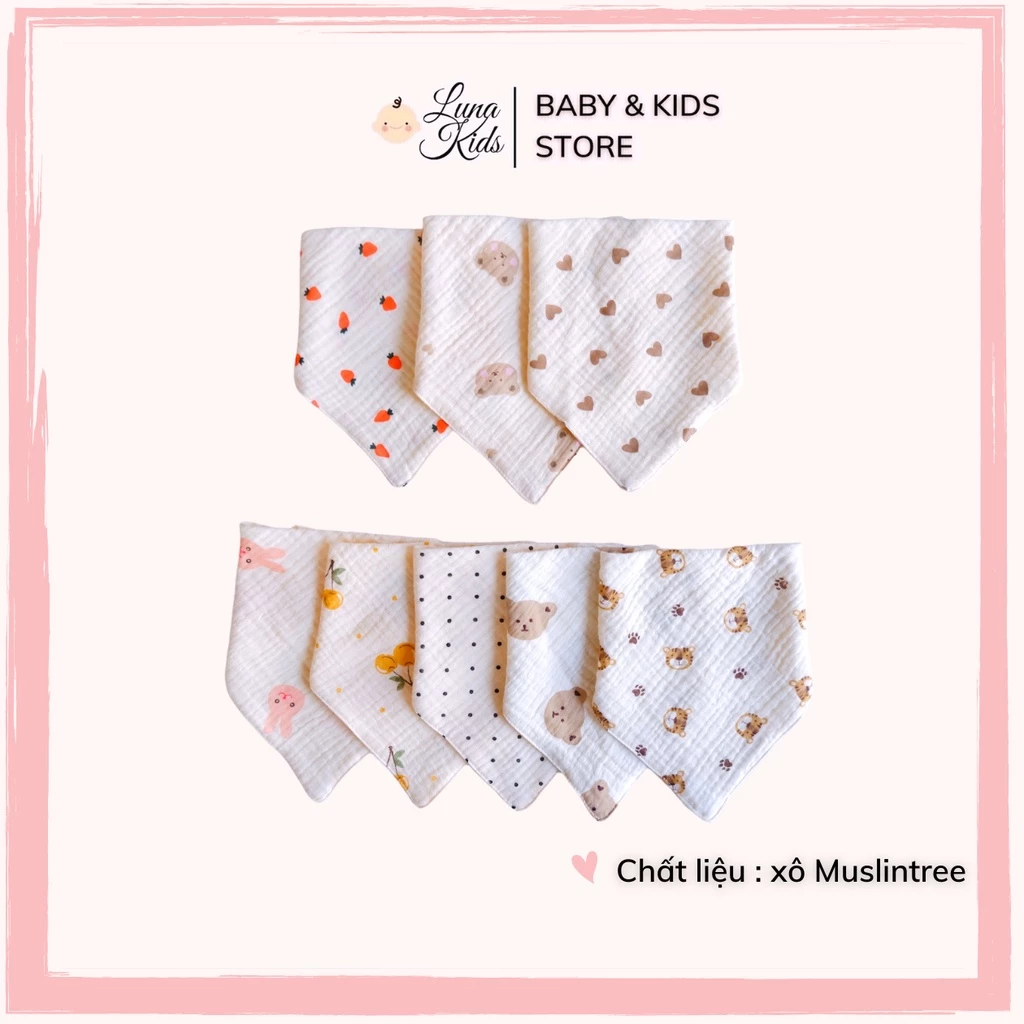 Khăn yếm xô tam giác Organic Muslintree 4 lớp cao cấp cho bé sơ sinh, bé trai, bé gái - MUS01