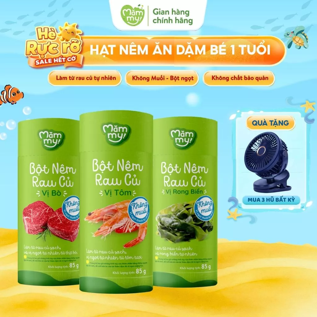 Hạt nêm cho bé ăn dặm Mămmy gia vị bột nêm ăn dặm rau củ không muối an toàn cho bé từ 1 tuổi, hũ 85g