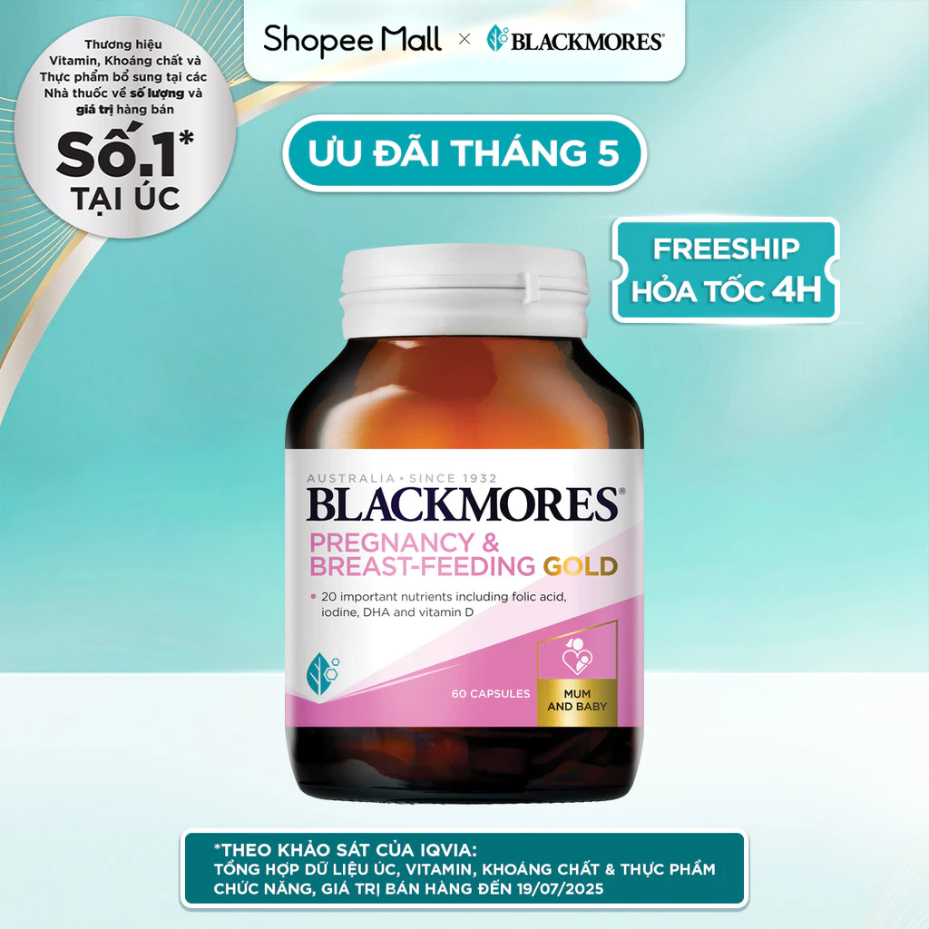 Vitamin Tổng Hợp Cho Bà Bầu và Mẹ Cho Con Bú Blackmores Pregnancy & Breast-Feeding Gold Lọ 60 Viên