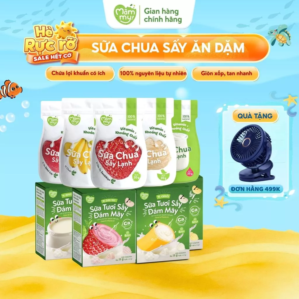 Sữa chua sấy và sữa tươi sấy đám mây Mămmy bữa phụ cho bé ăn dặm từ 6 tháng, vị tự nhiên, gói 20g / hộp 4 gói x 3.5g
