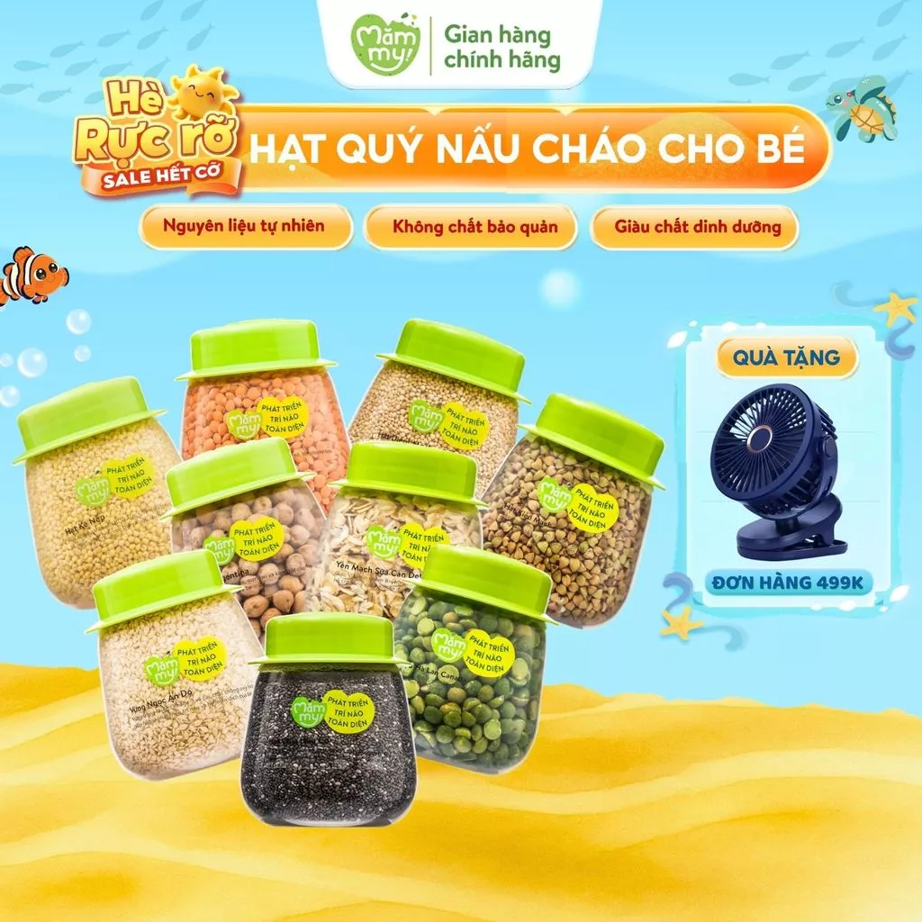 Đậu hạt hữu cơ cho bé ăn dặm Mămmy: Đậu lăng đỏ, đậu gà, kiều mạch, diêm mạch, hạt chia, kê nếp bé từ 6 tháng