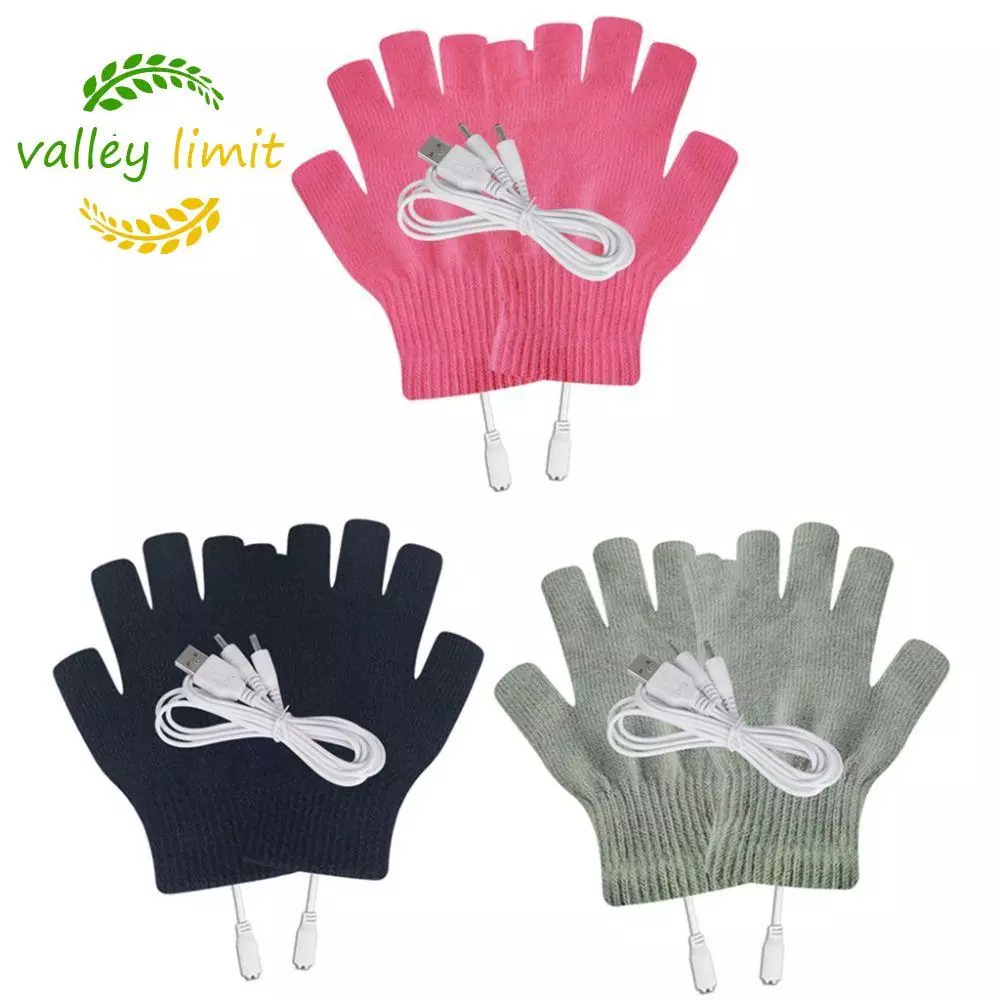 VALLEY LIMIT USB Găng Tay Làm Nóng Điện Màu Trơn Nam Len Găng Tay Học Sinh Găng Tay Nửa Ngón Găng Tay Trượt Tuyết Mùa Thu Đông Nam Nữ Găng Tay Lái Xe Găng Tay Làm Nóng Mùa Đông