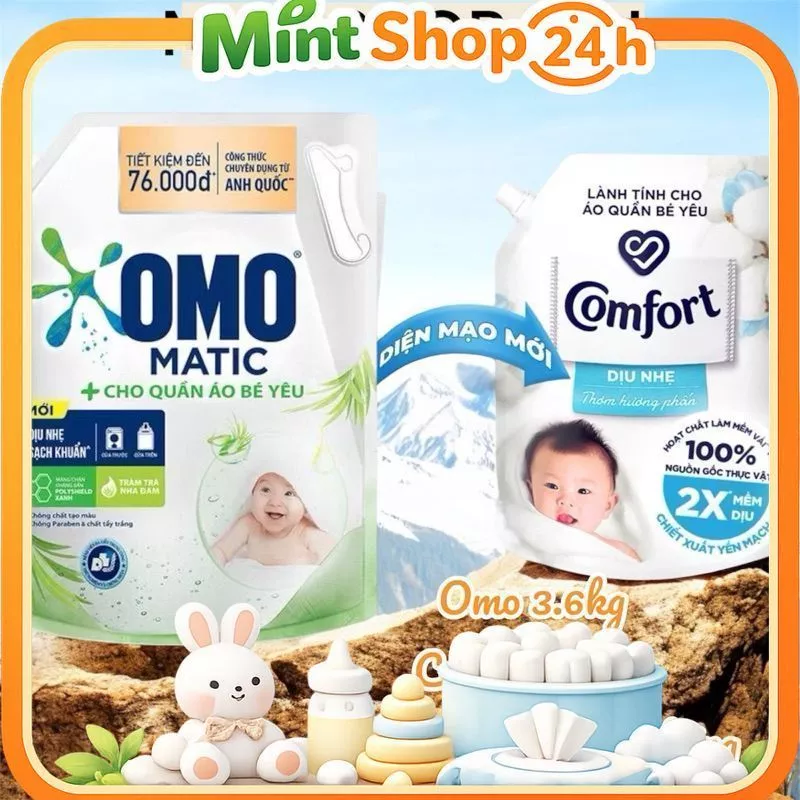 [HỎA TỐC - MÃ LIVE/VIDEO] Nước giặt omo matic cho quần áo bé yêu 3.6kg, nước xả comfort 1.7L cho bé yêu -chính hẵng