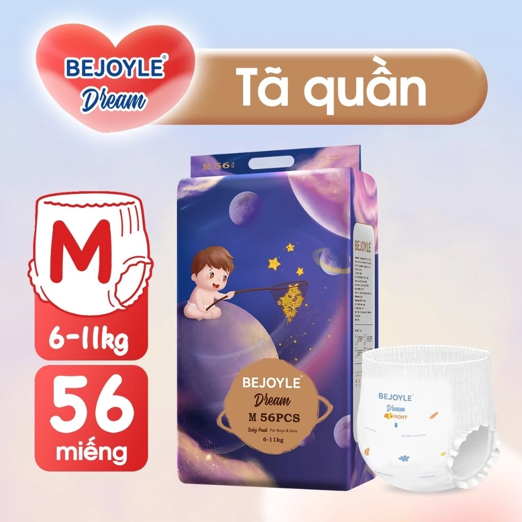 Bejoyle Tã Bỉm quần cao cấp nhẹ siêu khô thoáng cho trẻ sơ sinh Size S60/M56/L52/XL48/XXL44/XXXL40