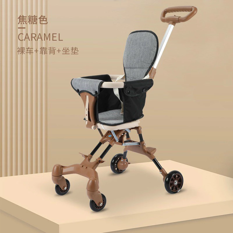 Xe đẩy e bé có mái che, không phát nhạc, có 4 bánh xe xoay 360 độ có tay đẩy sắt sau mã 918