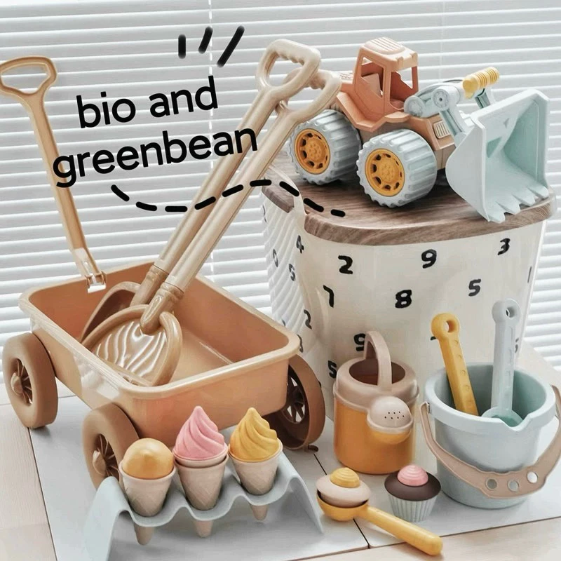 (sẵn) Bộ đồ chơi xúc cát cho bé chất liệu lúa mạch an toàn cho bé đi chơi, đi biển, nhà cát GauHomie Kid