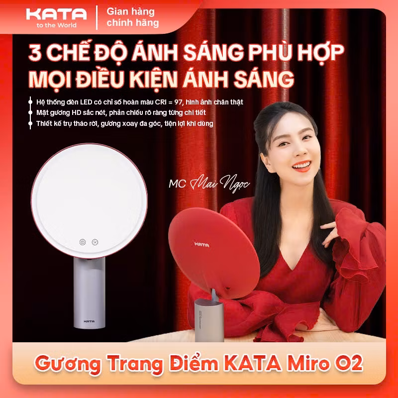 Gương Led Trang Điểm  KATA Miro O2 Pocket Trang Điểm, Đèn Led 3 Chế Độ Ánh Sáng, Thiết Kế Tháo Rời, 