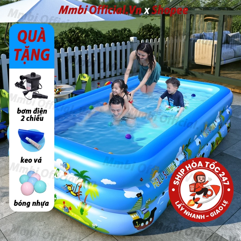 Hồ bơi bơm hơi cho bé siêu bền đẹp, dày dặn, 3 tầng gấp gọn, đáy chống trơn an toàn, lỗi 1 đổi 1.