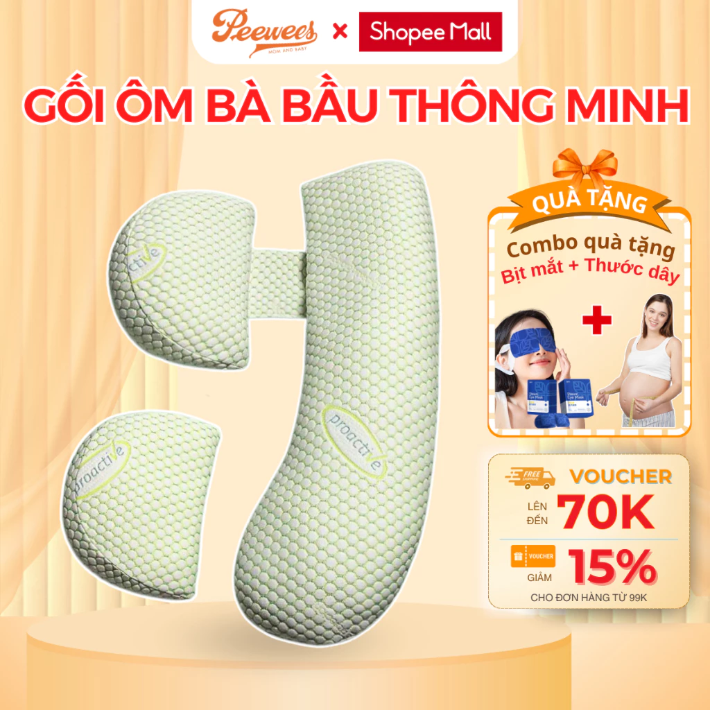 Gối Ôm Bà Bầu Cao Cấp 2 Trong 1 PEEWEES Thiết Kế Thông Minh, Giảm Tối Đa Đau Lưng, Nâng Đỡ Bụng Giúp Mẹ Bầu Ngủ Ngon