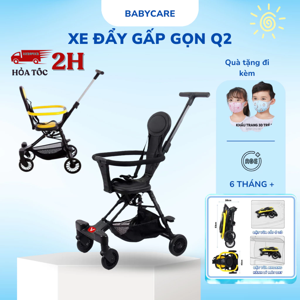(ĐỦ MÀU) Xe Đẩy Cho Bé Gấp Siêu Gọn V-BABY Q2