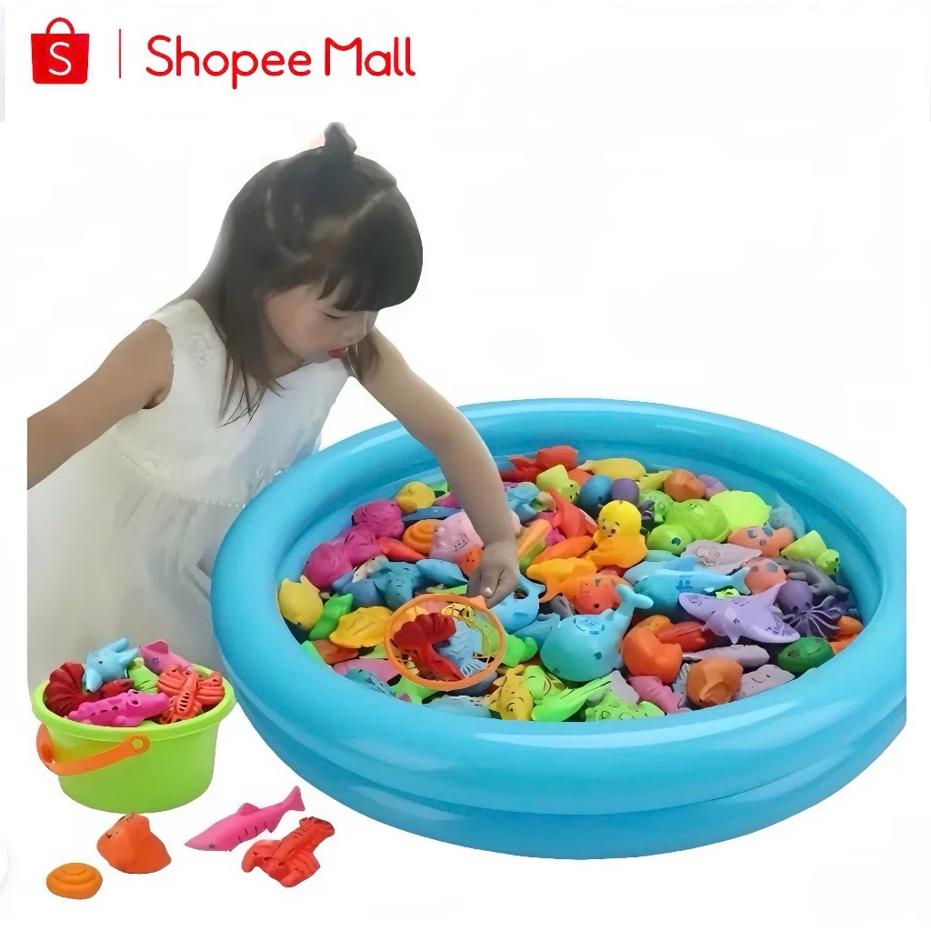 Bộ đồ chơi câu cá cho bé PTLUXURY 42 chi tiết có gắn nam châm bao gồm cần câu nhựa, bể phao 2 tầng cho bé