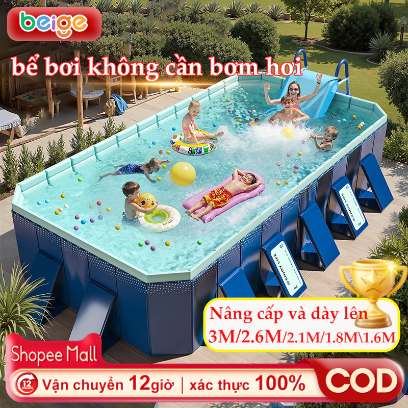 Bể bơi Beige, hồ bơi cho bé tại nhà Hồ bơi xếp gọn PVC siêu bền, đa kích thước, nhẹ nhàng cất trữ