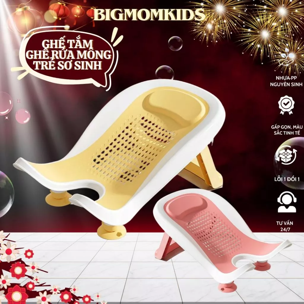 Ghế Rửa Mông, Ghế Tắm sơ sinh có chân tự đứng gập gọn, sử dụng như lưới tắm, phao đệm đỡ tắm
