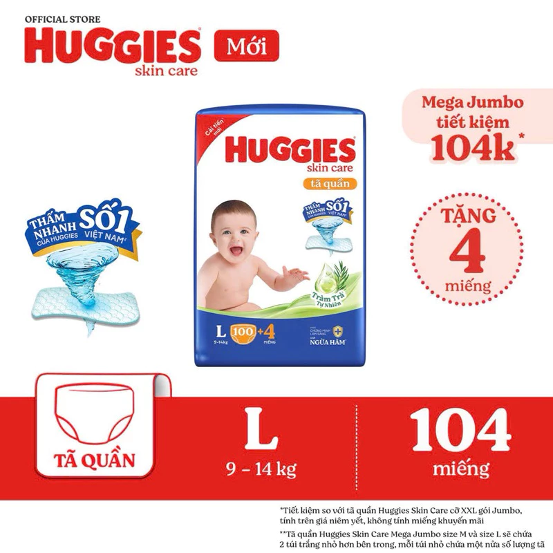 Bỉm Huggies quần/dán đủ size M106/L104/XL88/XXL80,cải tiến mới.......................