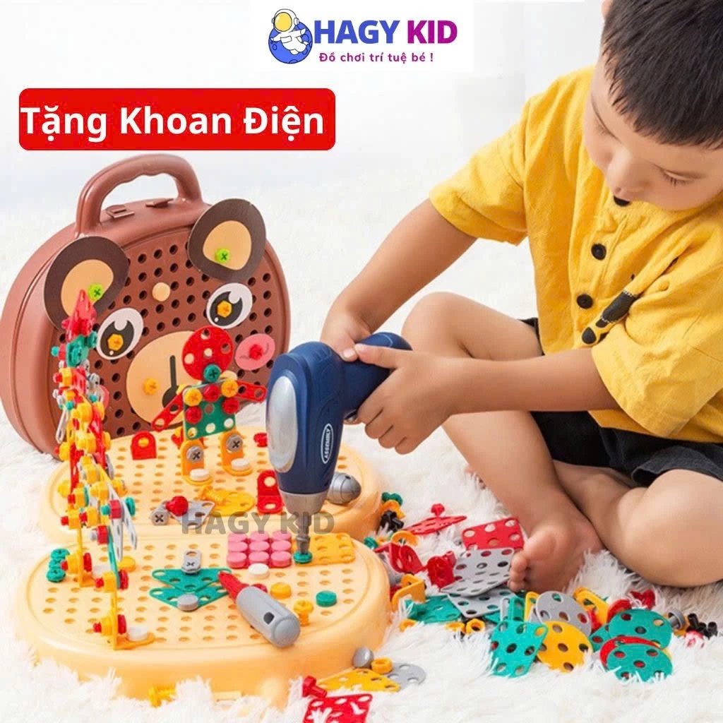 Bộ Đồ Chơi Kỹ Sư Lắp Ráp Kèm Khoan Điện, Đồ Chơi Vặn Ốc Vít Hakykid Giúp Bé Thỏa Sức Sáng Tạo Và Phát Triển Tư Duy