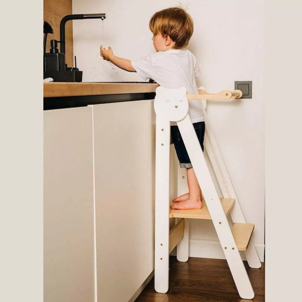 Ghế Đứng Bếp Cho Bé Gấp Gọn, 3 Mức Độ Cao, Thang Đứng, Learning Tower Uy Decor Gỗ Nhập Khẩu Cao Cấp