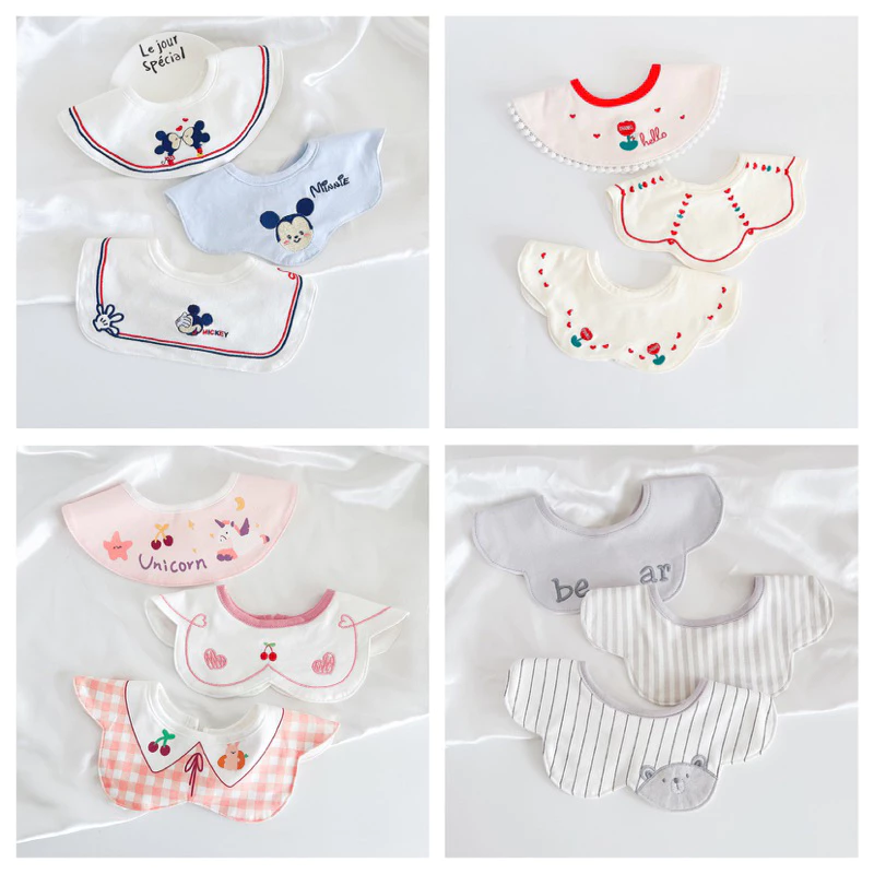 Set 3 yếm cổ cotton cao cấp cho bé, set 3 yếm thêu hoạ tiết đáng yêu cho bé YC06 Sociu shop