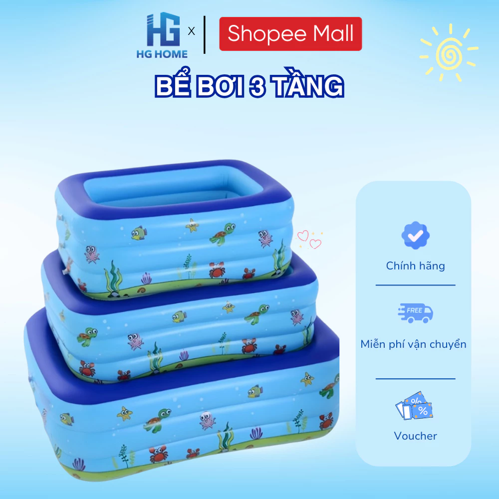Bể Bơi Cho Bé 3 Tầng Thành Cao HGHOME, Đáy Chống Trượt Đa Dạng Kích Thước [ HÀNG ĐẸP]