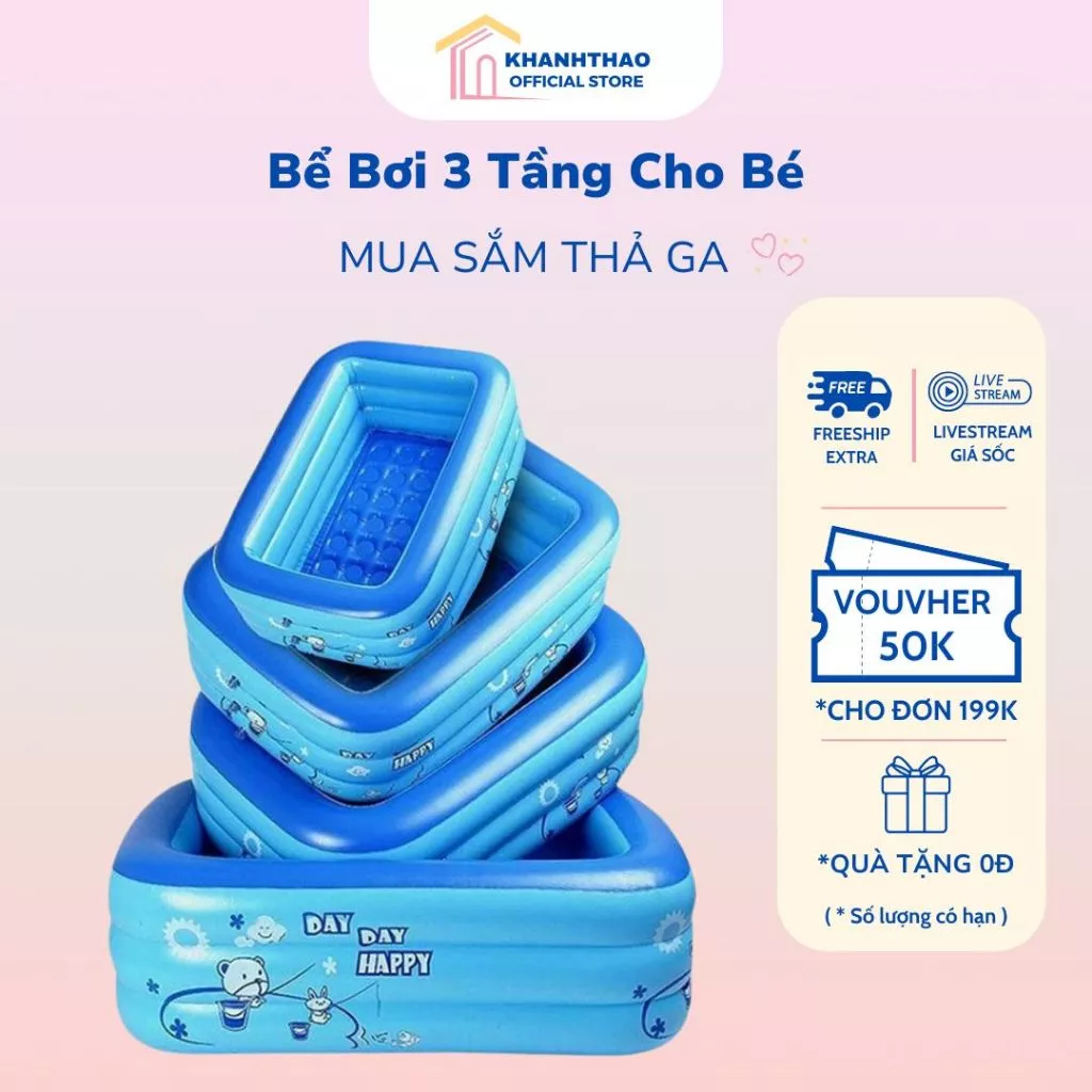 Bể Bơi Cho Bé - Phao Bơi Cỡ Lớn Đủ Kích Thước 3 Tầng Có Đế Chống Trơn Trượt Chất Liệu Dày Cao Cấp