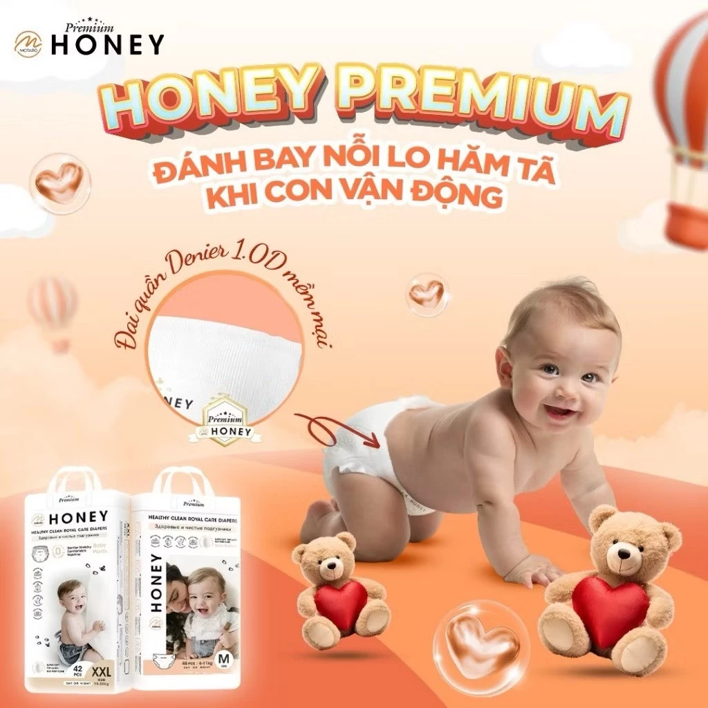 [GIÁ TỐT] Bỉm HONEY PREMIUM Thấm Hút, Mềm Mịn, An Toàn Cho Bé Đủ Size