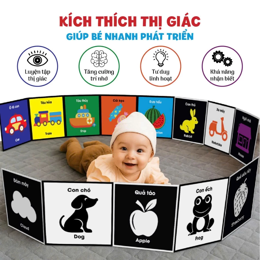 Bộ Thẻ Kích Thích Thị Giác Giúp Bé Phát triển TOÀN DIỆN cho trẻ từ 1 tháng tuổi [Chuẩn Phương Pháp Montessori]