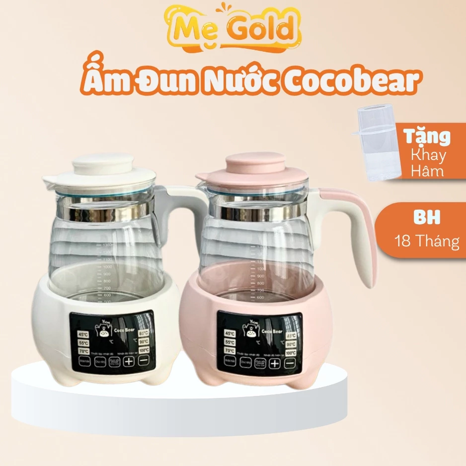 ( Tặng Khay Hâm) Ấm đun nước pha sữa Cocobear có điều chỉnh và giữ nhiệt độ liên tục, Máy nước hâm sữa Tootie 1300ml