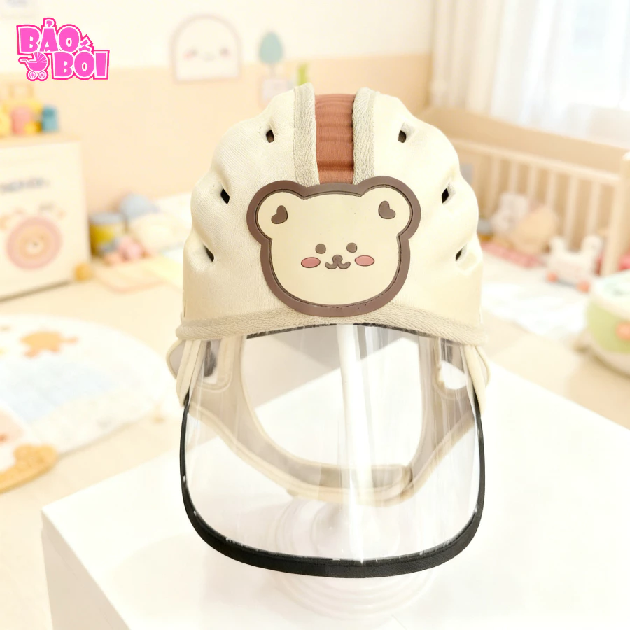 Mũ bảo vệ đầu có kính chắn bui, chắn gió cho bé tập đi xe máy, kính tháo rời được