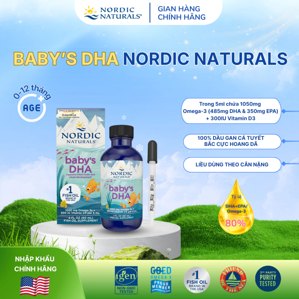 Siro Baby's DHA Nordic Naturals lọ 60ml hỗ trợ phát triển não bộ & thị lực cho bé sơ sinh từ 0-12 tháng tuổi