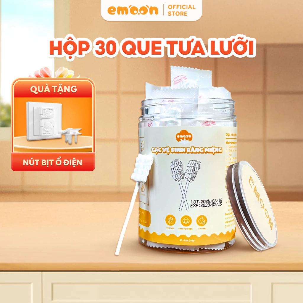 Que rơ lưỡi vệ sinh răng miệng cho bé Emoon cao cấp chất liệu bông mềm tiệt trùng cho bé từ 0-2 tuổi