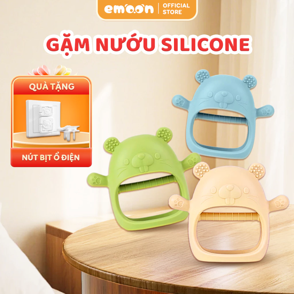 Gặm nướu cho bé Emoon có hộp bảo quản chất liệu Silicone an toàn siêu mềm giúp bé giảm ngứa nướu