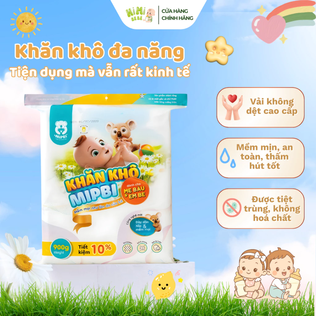 Khăn Khô Đa Năng Cho Bé Mipbi, Khăn Vải Khô Đa Năng Sơ Sinh, Vải Không Dệt Mềm Mịn Túi Rút/Mở