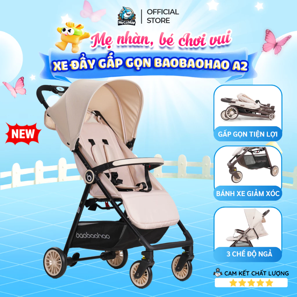 Xe Đẩy Cho Bé Baobaohao A2 Chính Hãng, Xe Đẩy Gấp Gọn Điều Chỉnh 3 Tư Thế, Có Giảm Xóc An Toàn