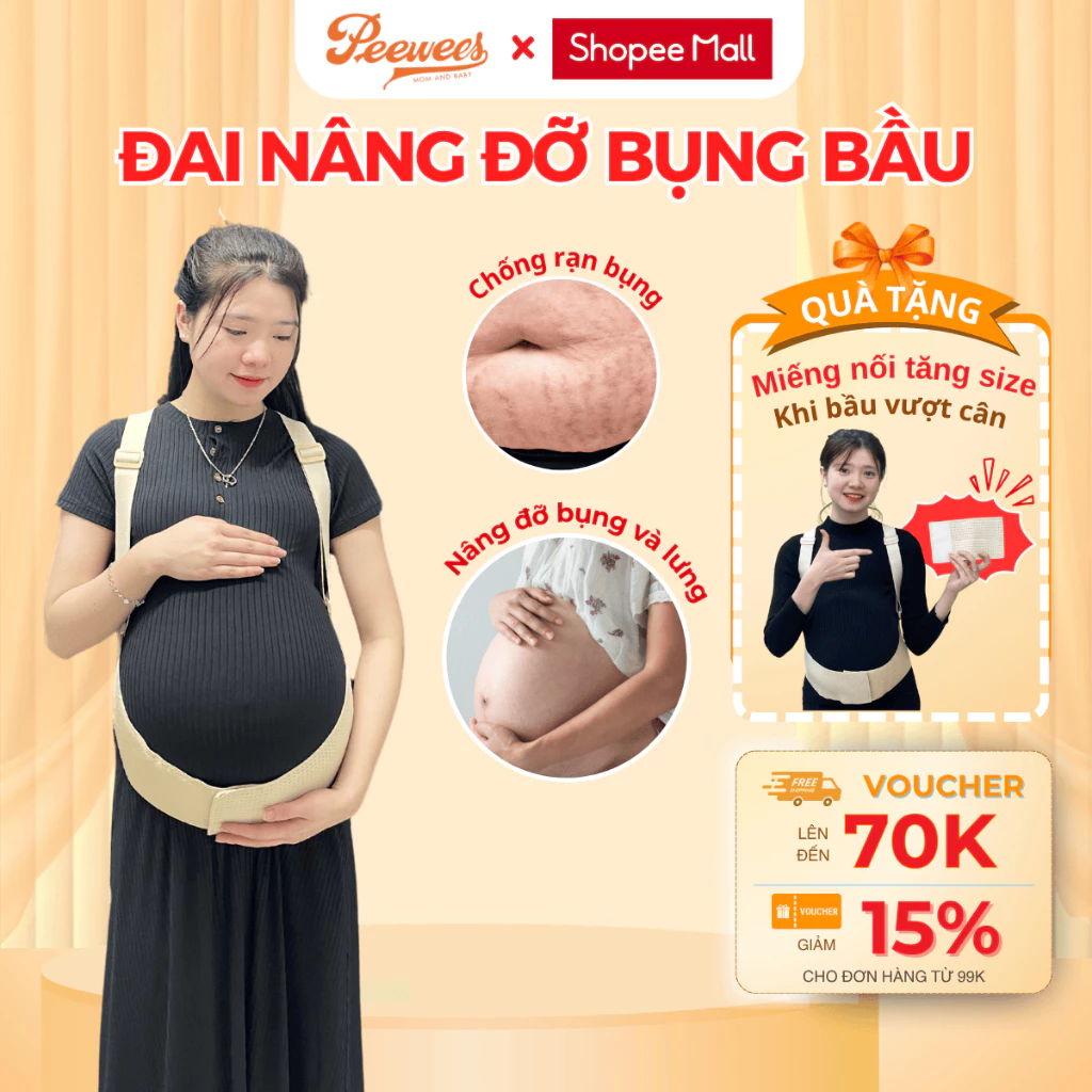 Đai Nâng Đỡ Bụng Bầu PEEWEES Co Giãn 4 Chiều, Giảm Đau Lưng, Chống Rạn Bụng, Giúp Mẹ Bầu Cảm Thấy Thư Giãn Thoải Mái