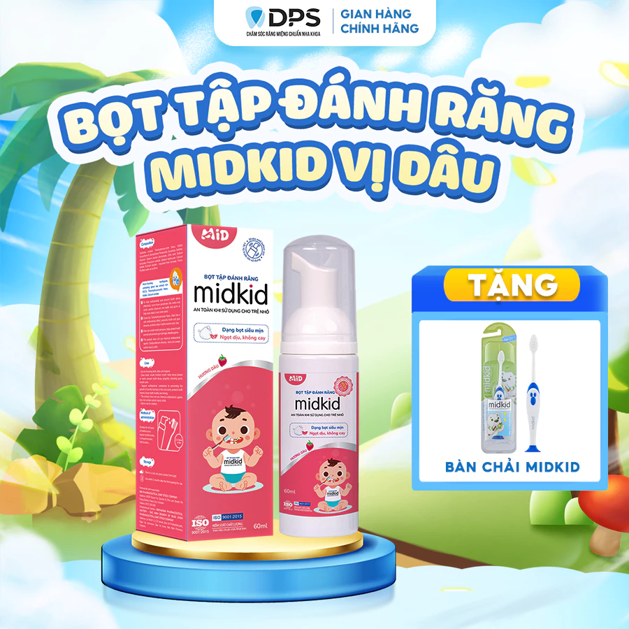 Bọt Tập Đánh Răng MIDKID Vị Dâu 60ml Làm Sạch, Bọt Mịn Tan Nhanh, Có Thể Nuốt Cho Bé Từ 1 Tuổi