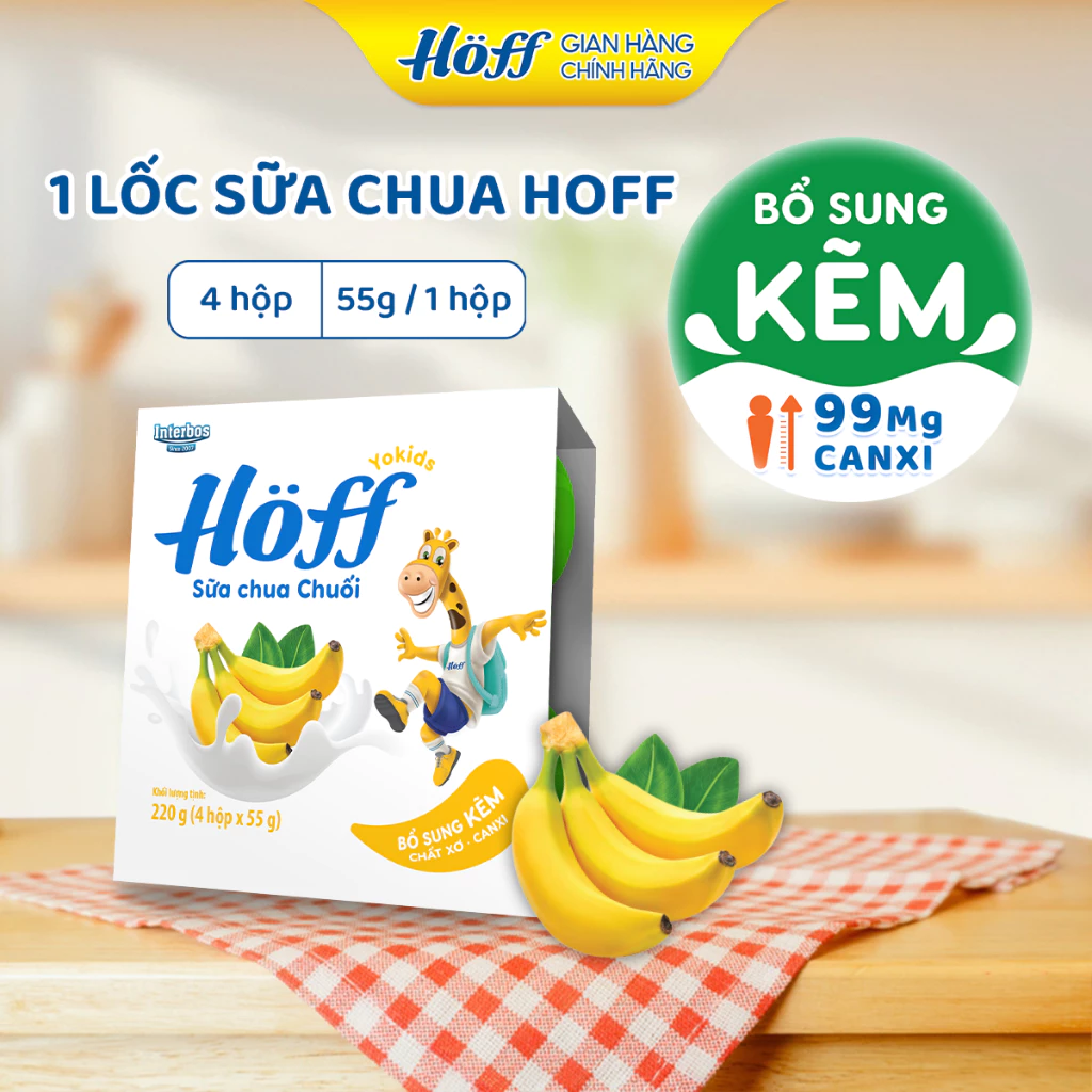 Sữa chua HOFF cho bé ăn dặm trẻ em từ 6 tháng tuổi vị hoa quả - 1 Lốc (4 hộp x 55g)