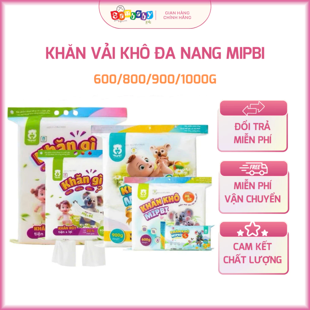Khăn Khô Mipbi Cao Cấp Cho Trẻ Sơ Sinh Không Hóa Chất Khăn Lau Đa Năng Dùng Thay Khăn Ướt
