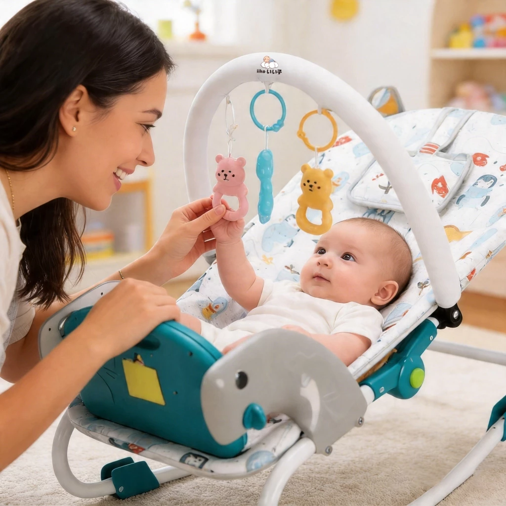 Ghế Nằm Cho Bé Thương Hiệu iiko Ghế Rung Bập Bênh Có Nhạc Và Thanh Đồ Treo Đồ Chơi Cho Trẻ Từ 0-4 Tuổi ghế rung ​​giá rẻ