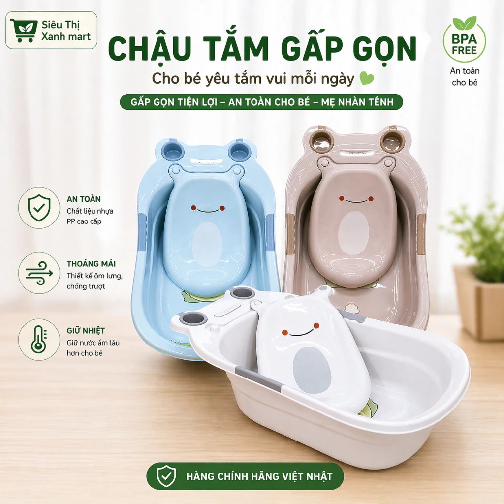 [ SALE LỚN ] Chậu tắm ếch cho bé Hokori CÓ KÈM CẢ GIÁ ĐỠ TẮM tiện lợi