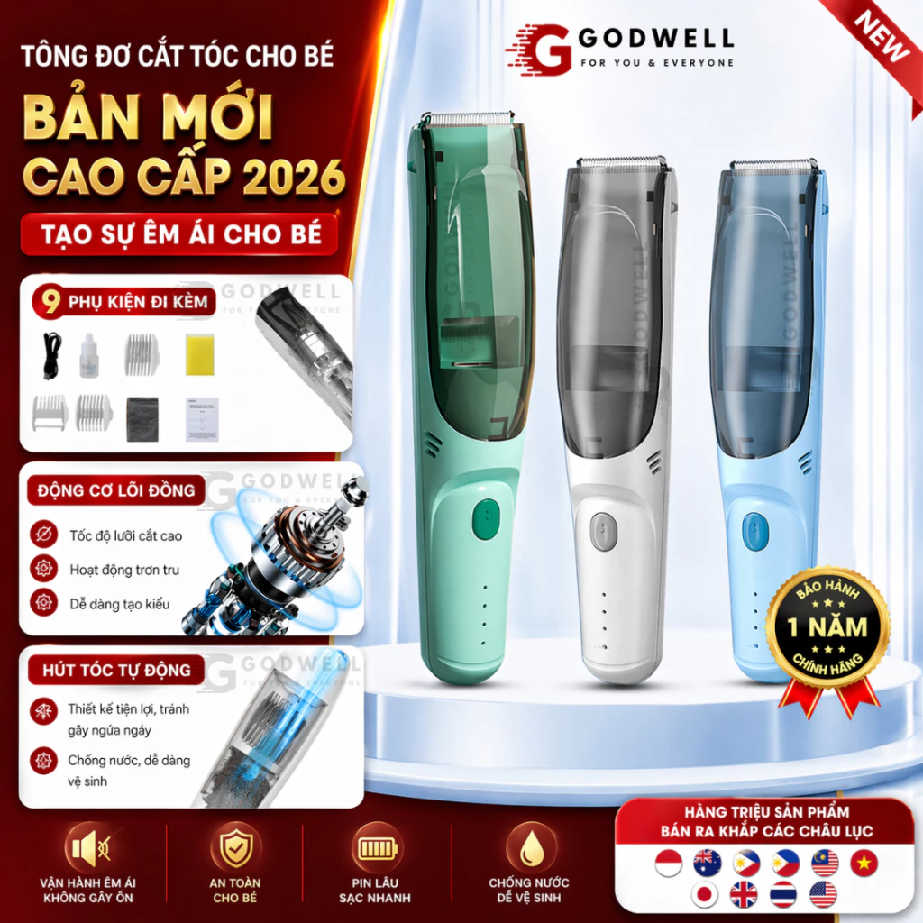 [BÁN CHẠY] Tông Đơ Cắt Tóc Cho Bé, Máy Hớt Tóc Êm Dùng Cả Khi Bé Ngủ, Sạc Pin Rời Tặng Bộ Phụ Kiện