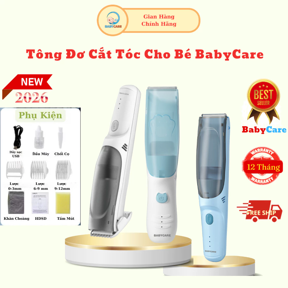 [BẢN MỚI] Tông Đơ Cắt Tóc Cho Bé BabyCare, Tông Đơ Cắt Tóc Cao Cấp Cho Bé Và Gia Đình Có Động Cơ Kép Lực Hút Tóc Mạnh