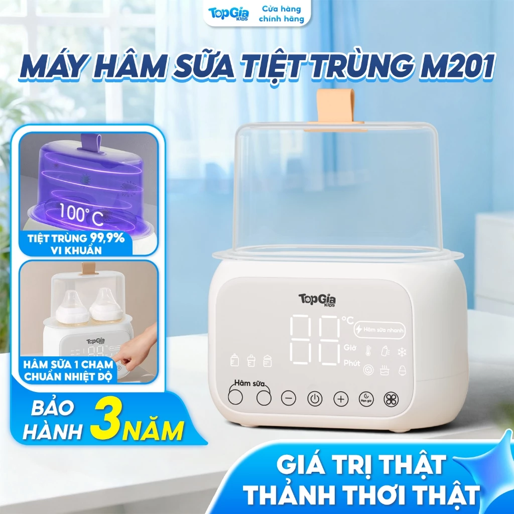 Máy hâm sữa và tiệt trùng TopGiaKids M2-01, đa năng tiện lợi, khoang chứa 2 bình sữa - Bảo hành 3 năm