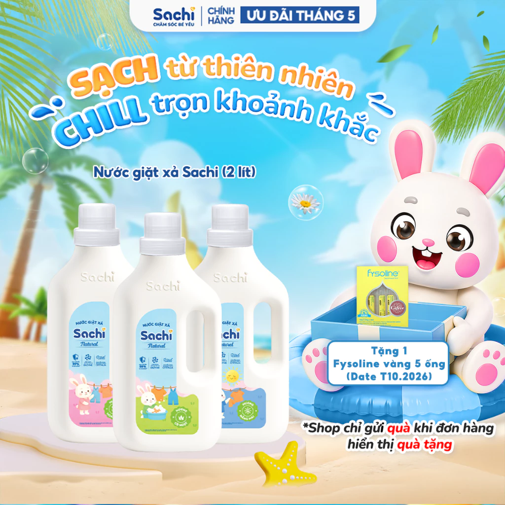 Nước Giặt Xả Cho Bé Sachi Thơm Lâu, Kháng Khuẩn và Giữ Bền Màu Vải An Toàn Cho Trẻ Nhỏ 2KG