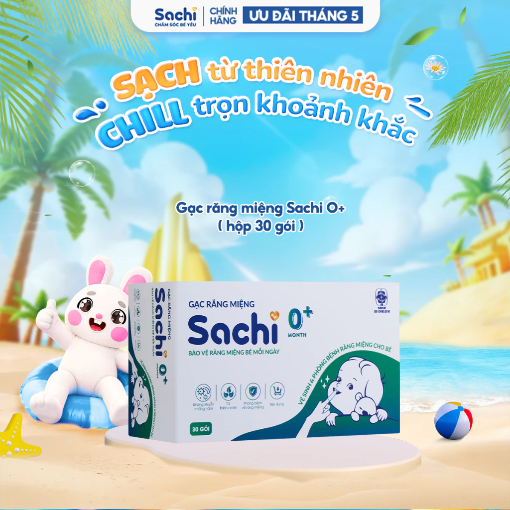 Gạc Răng Miệng SACHI An Toàn Cho Bé Từ 0 Tháng Tuổi Hộp 30 Gói