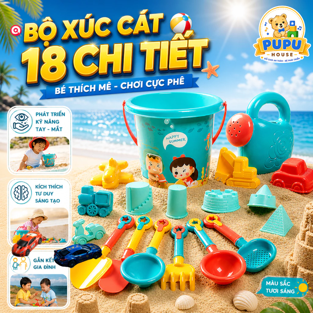 Đồ Chơi Xúc Cát Cho Bé Bộ Xúc Cát Đồ Chơi Cát Đồ Chơi Sút Cát Cho Bé Đi Biển Nhiều Phụ Kiện Kèm Xô - PUPU HOUSE
