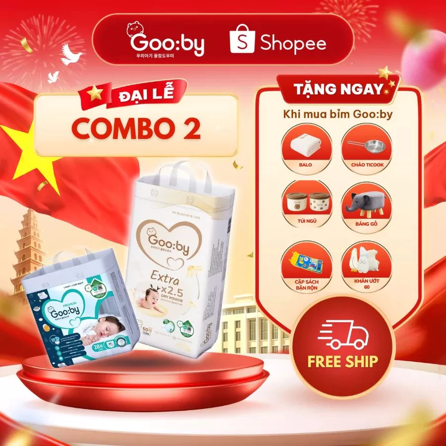 ✅ [KÈM QUÀ TẶNG] Combo 2 bịch Tã/Bỉm Gooby Extra Ngày, Gooby Premium Đêm Chính hãng, giá tốt