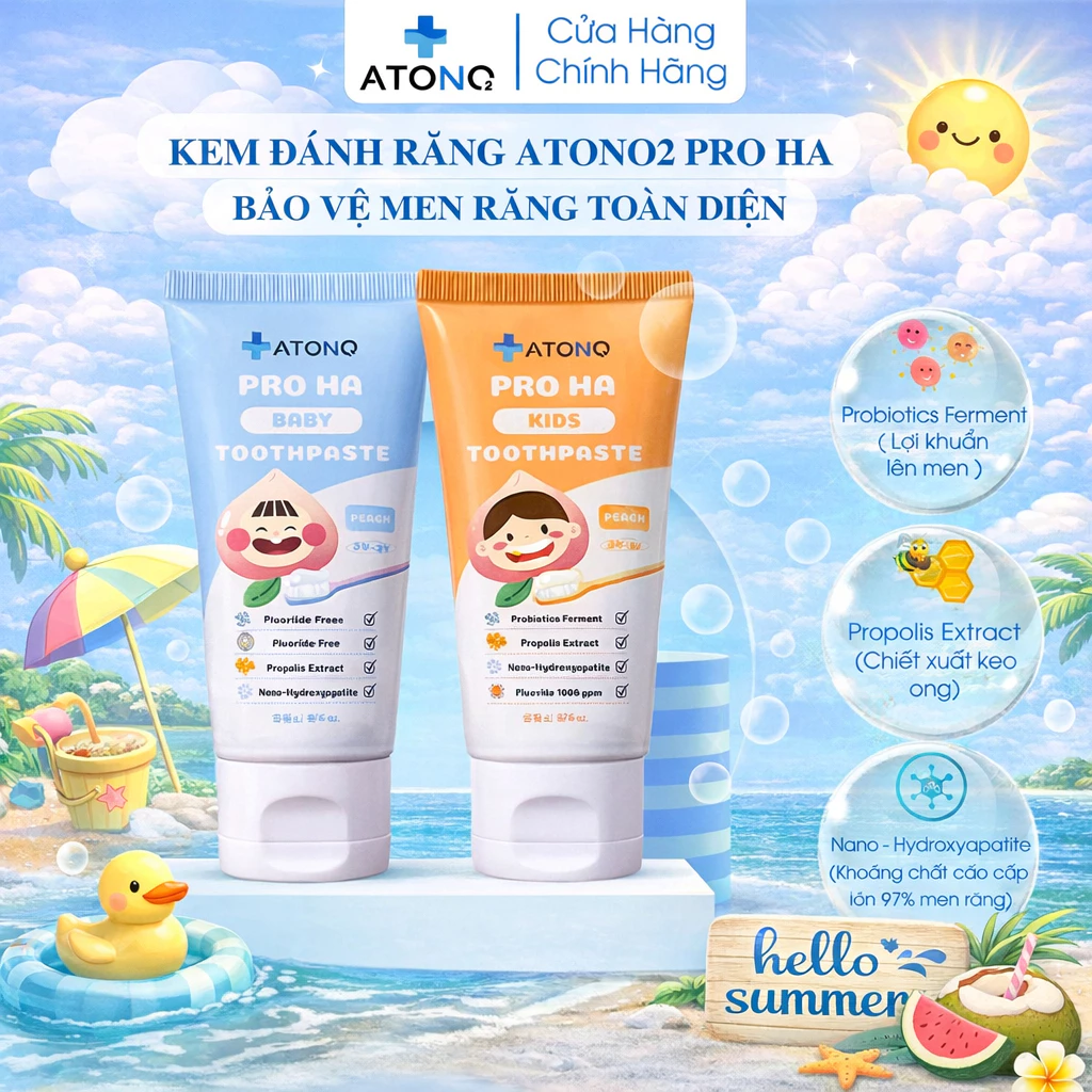Kem đánh răng lợi khuẩn PRO HA ATONO2, Bảo vệ nướu và men răng toàn diện, phòng ngừa sâu răng cho bé từ sơ sinh (50g)