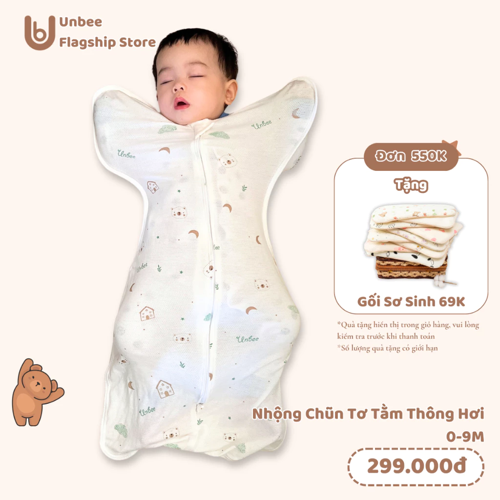 Nhộng Chũn Thông Hơi Unbee Chất Liệu Tơ Tằm Kháng Khuẩn Giúp Bé Ngủ Ngon, Tránh Giật Mình Size 0-9M