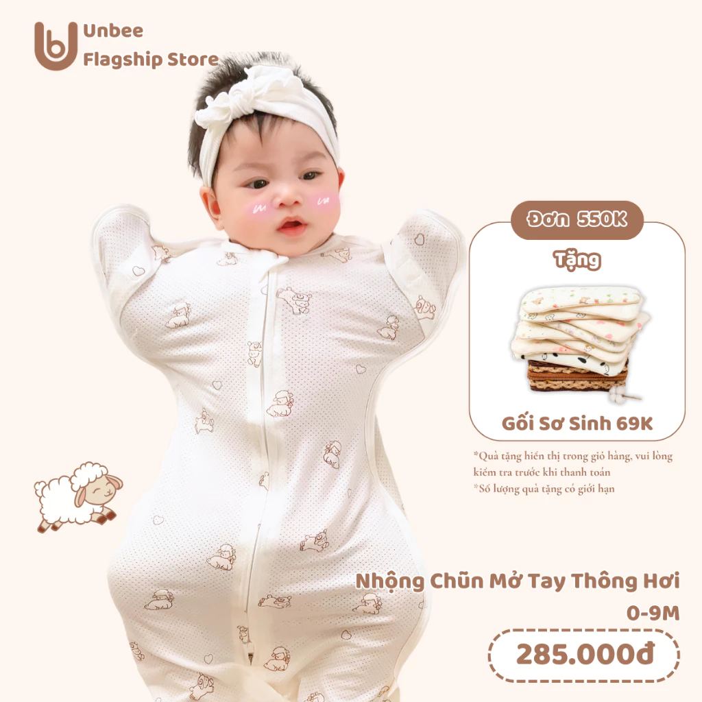 Nhộng Chũn Thông Hơi Mở Tay Thông Minh Unbee Chất Liệu Tơ Tằm Giúp Bé Ngủ Ngon, Tránh Giật Mình