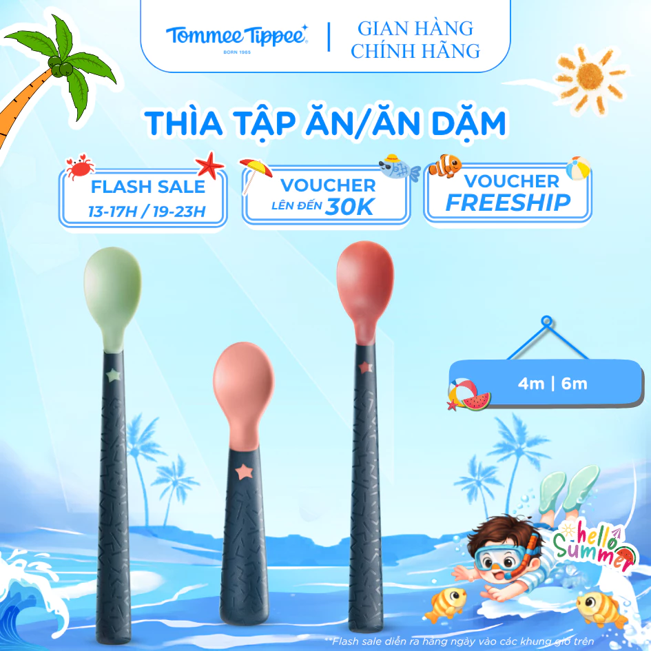 (TÁCH LẺ MÀU NGẪU NHIÊN) Thìa Ăn Dặm/ Tập Ăn Dành Cho Bé Từ 4 Tháng Tommee Tippee