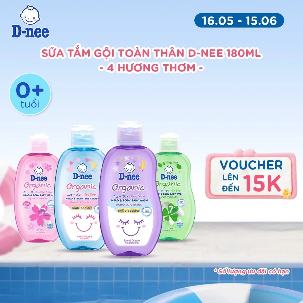 Sữa tắm gội D-nee cho trẻ sơ sinh dưới 3 tuổi giúp da mịn, tóc mượt 180ml - 4 Hương thơm